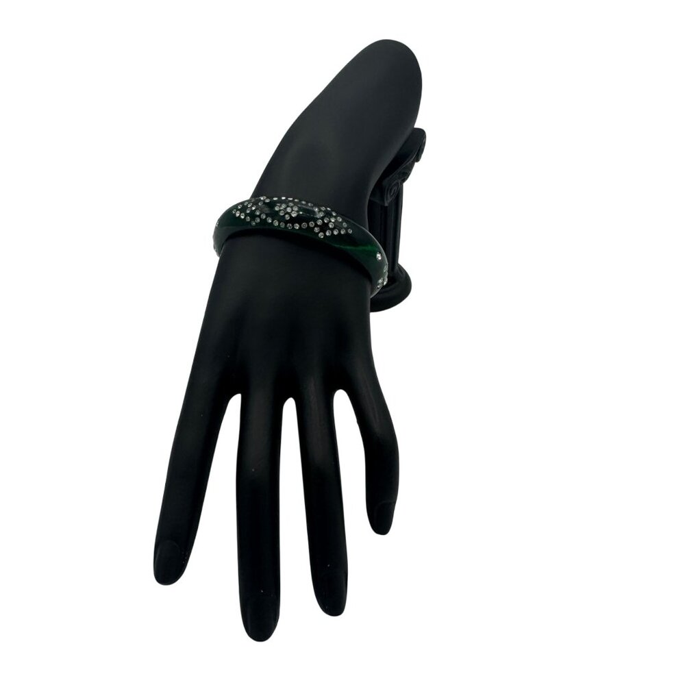 Rhinestone Embellished Green Acrylic Bangle Bracelet